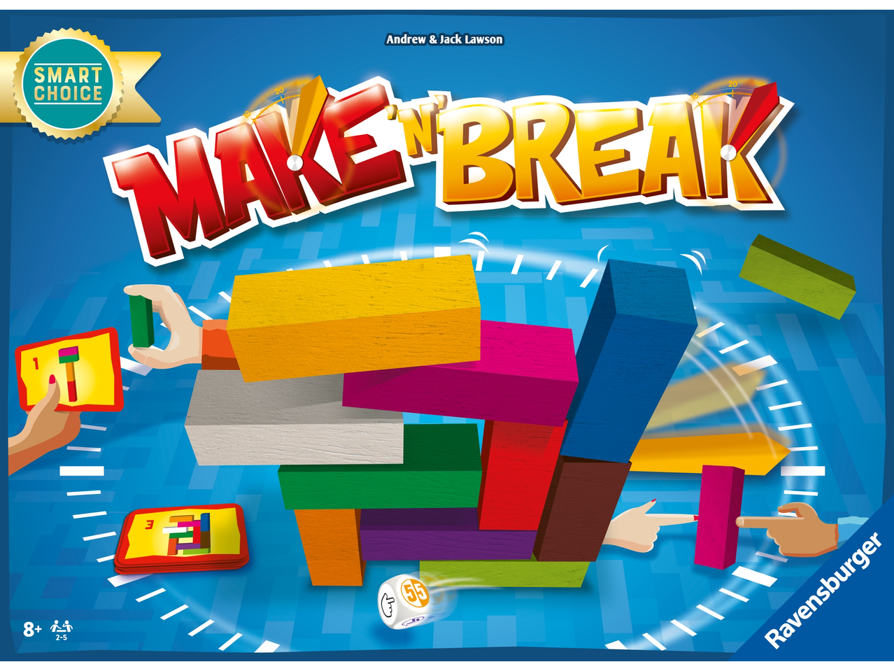 Ravensburger Make 'n' Break stalo žaidimas su statybiniais blokeliais ir laiko iššūkiu.