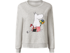 Grå Mumin-tröja med Mymlan som bär blommor och en väska.