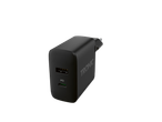 Crni Tronic dvostruki USB punjač sa USB-A i USB-C (PD) portovima.
