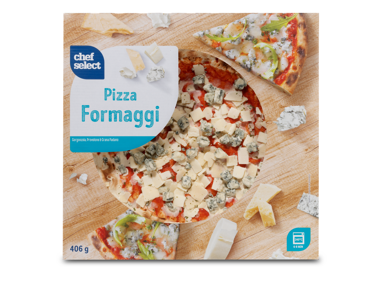 Chef Select Pizza Formaggi: pizza met gorgonzola, provolone en grana padano.