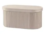 Beige velvet storage ottoman with a pleated design