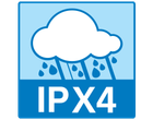 IPX4 marķējums: aizsardzība pret šļakatām.
