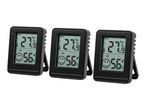 Three digital thermometers displaying 27.9°C and 56% humidity with a happy face icon.