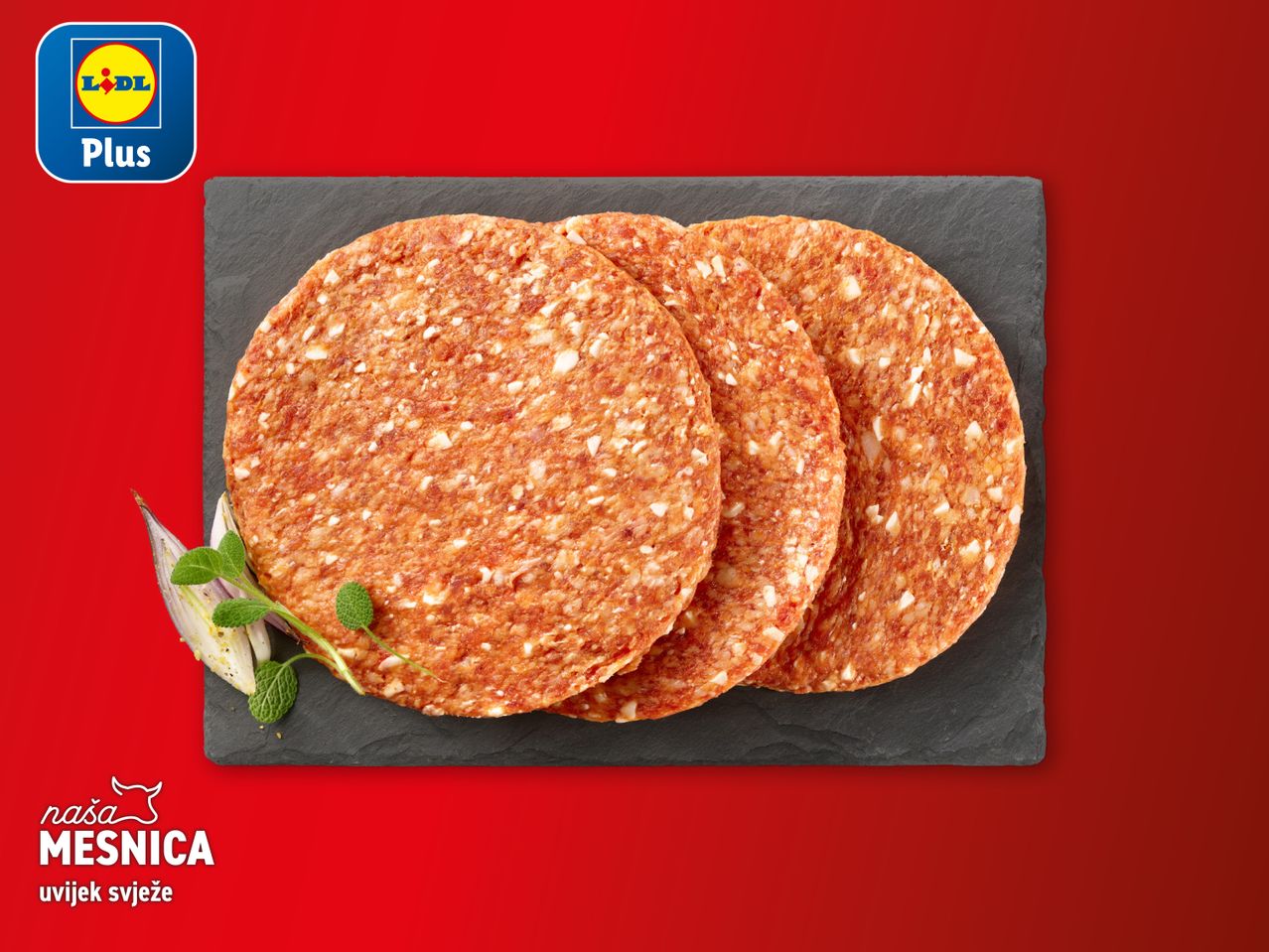 Lidl Plus mesne okruglice na crnoj podlozi.