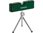Nível a laser Parkside em tripé com escala de medição e nível de bolha.