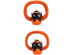 Two Halloween-themed hair ties with black cats in pumpkins.
