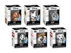 Seks Disney-hundefigurer i deres emballage, herunder Lady, Bolt, Tramp, Pongo, Little Brother og Perdita.