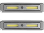 Duas luzes LED metálicas cinzas com interruptor.