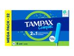32 Tampax Compak mega pack: super absorbent tampons with leak protection.