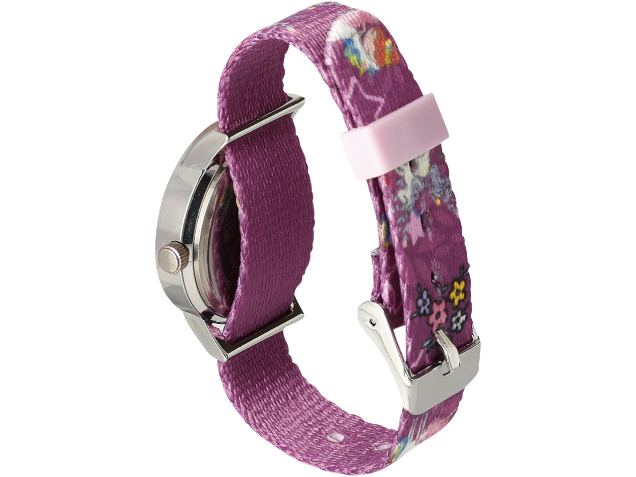 Ceas cu curea mov cu model floral.