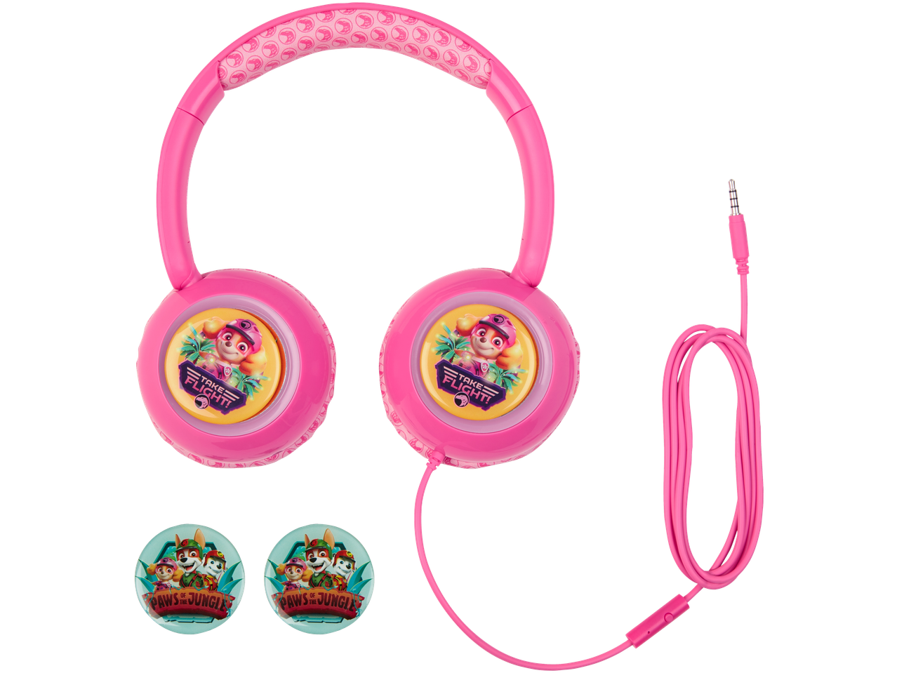 Casque et écouteurs Paw Patrol rose ; thème jungle.