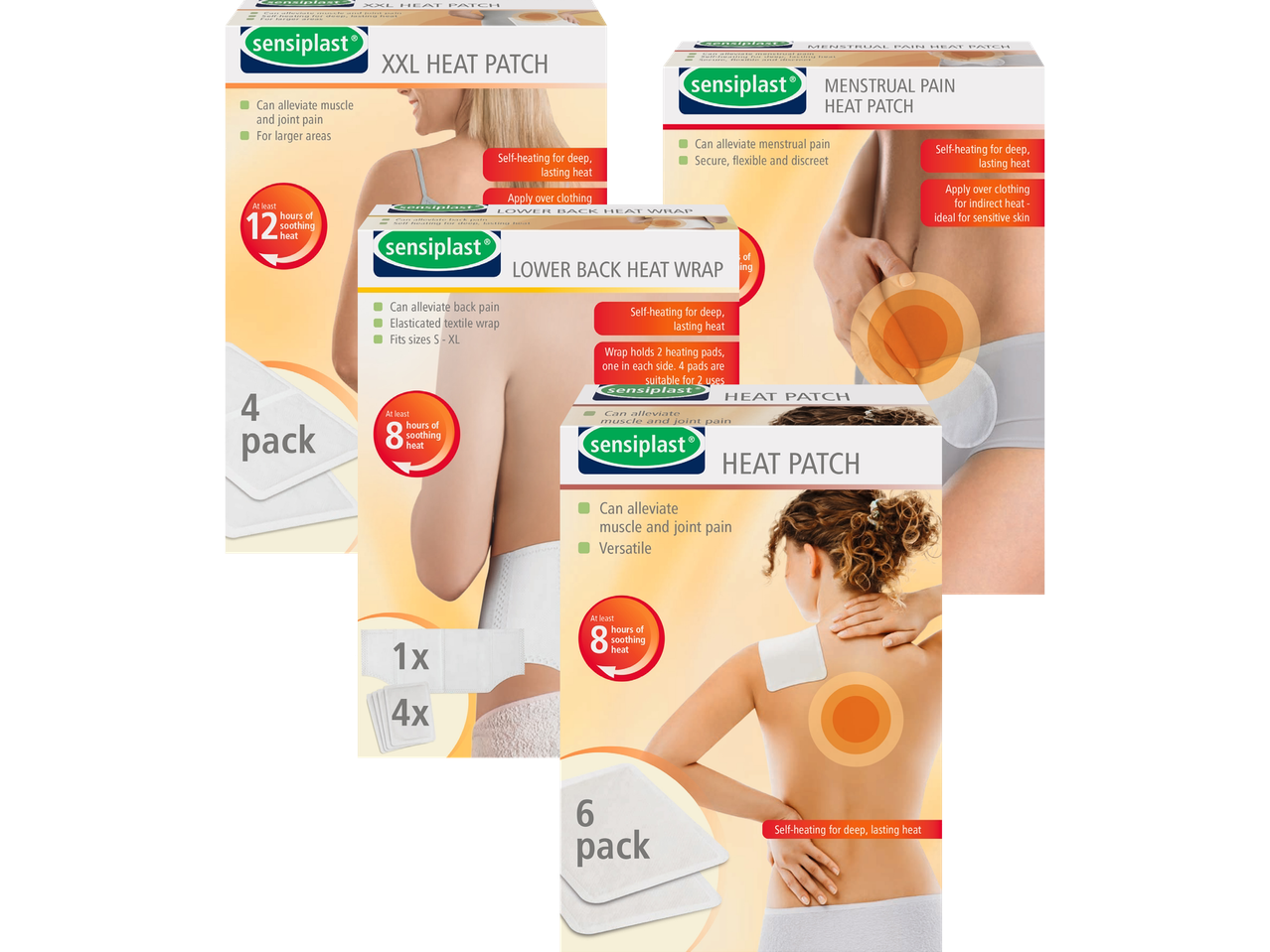 Sensoplast värmeplåster för XXL, ländrygg och mensvärk, med 8-12 timmars värme.