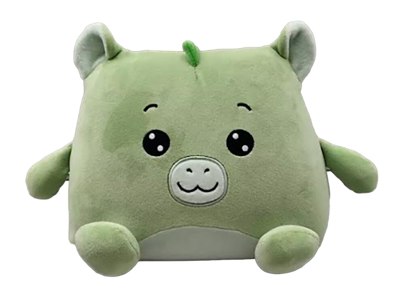 A light green, square-shaped plush toy with small ears, arms, and legs, featuring a cute face.