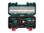 Rivet nut plier set with various M5, M6, M8, M10, and M12 rivet nuts in a green and black case.