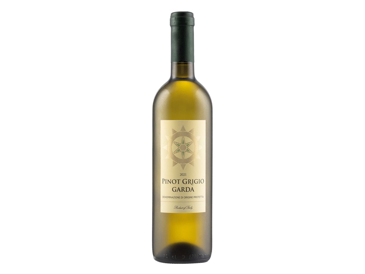 Bottle of Pinot Grigio Garda DOC wine.