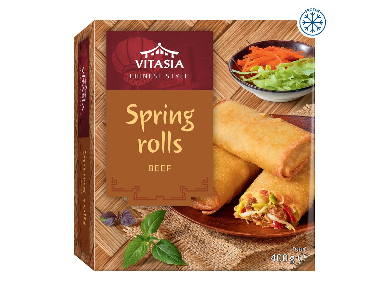 Vitasia Chinese Style Beef Spring Rolls (400g), frozen.