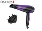 Purple hair dryer with a black diffuser attachment on a white background.