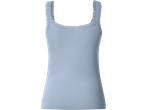 Light blue ribbed women's tank top with lace trim