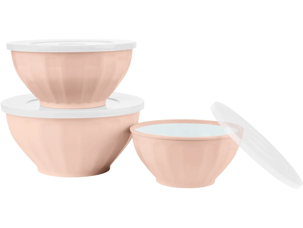 Ensemble de bols mélangeurs roses avec couvercles blancs