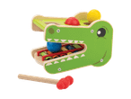 Medinis krokodilo formos žaislas su plaktuku, kamuoliukais ir ksilofonu