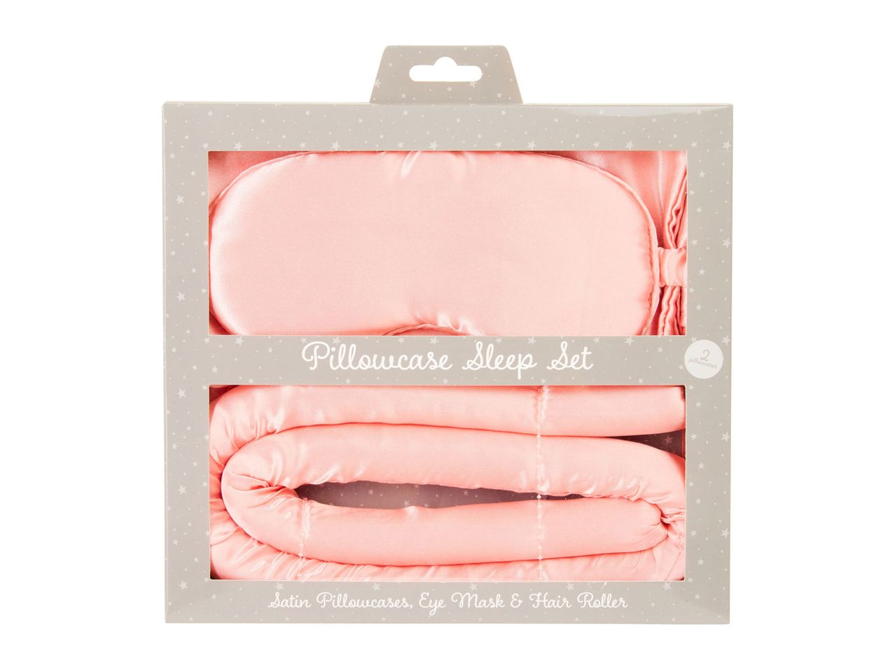 Go to full screen view: Satin Pillow Cases, Eyemask & Satin Hair Roll Set - Pink - Image 1