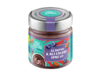Potje amandel- en bosbessenspread met een label van Food Festival Presents.