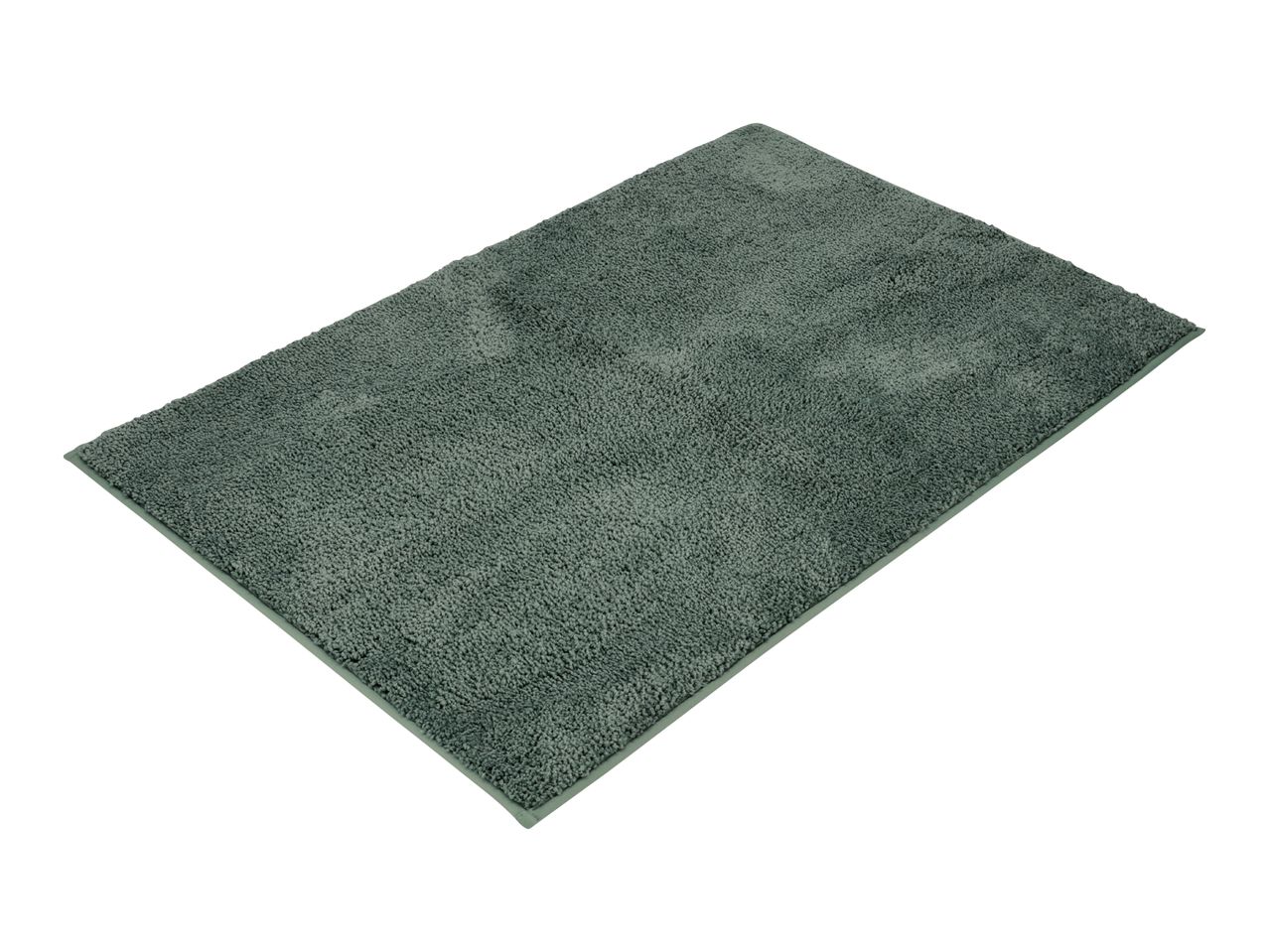 Rectangular dark green bath mat with a soft, shaggy texture.