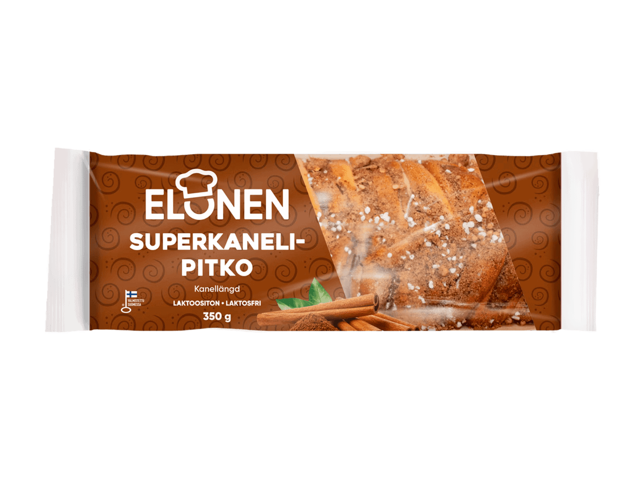 Elonen Superkaneli-Pitko -kanelipulla pakkauksessa.