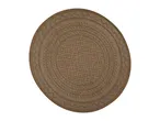 Round brown woven placemat with a geometric pattern