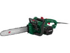 Zaļa un melna elektriskā motorzāģa ar uzrakstu 'AUTO STOP'.