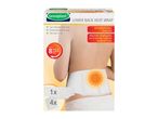 Sensiplast lower back heat wrap packaging with product features and usage details.