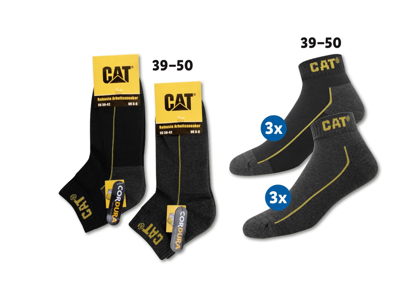 CAT® brändi tumedad töösokid, suurus 39-50, pakendis 6 paari.