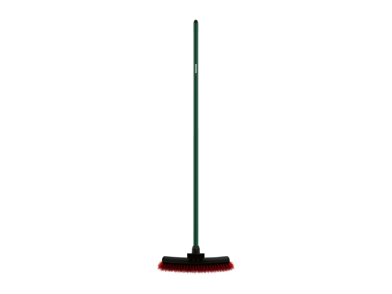 Green broom with red bristles
