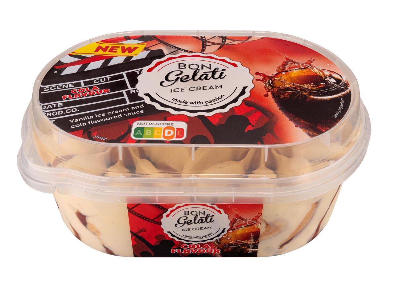 Dolci Gelato málnás csokoládés fagylalt műanyag dobozban.
