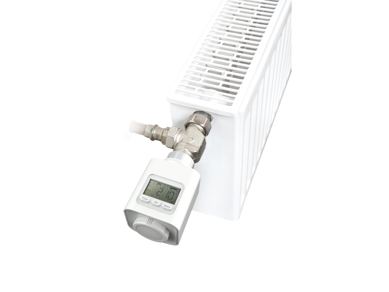 TRONIC® programuojamas radiatoriaus termostatas ant balto radiatoriaus
