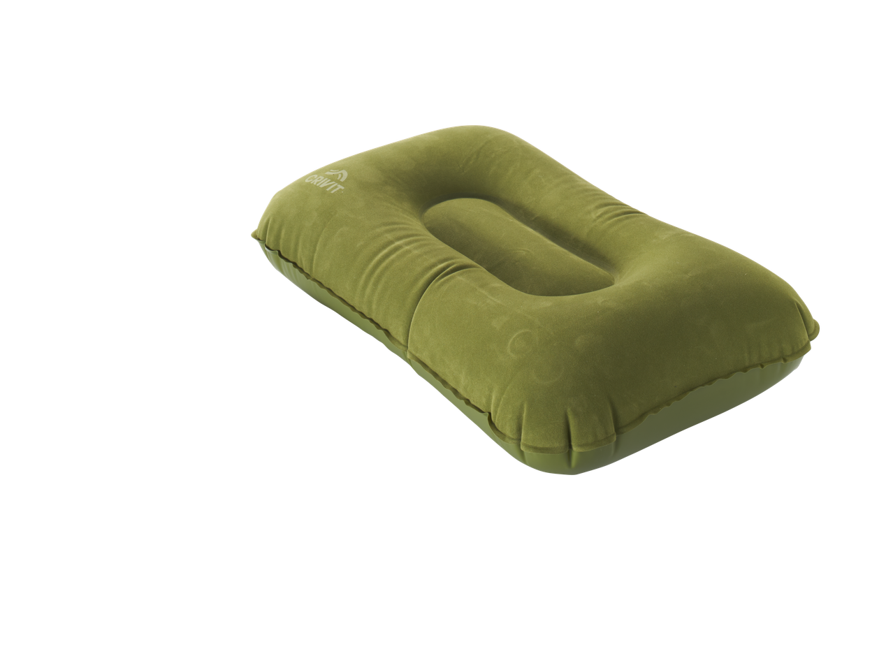 Alyvuogių žalios spalvos CRIVIT pripučiama pagalvė automobiliui.