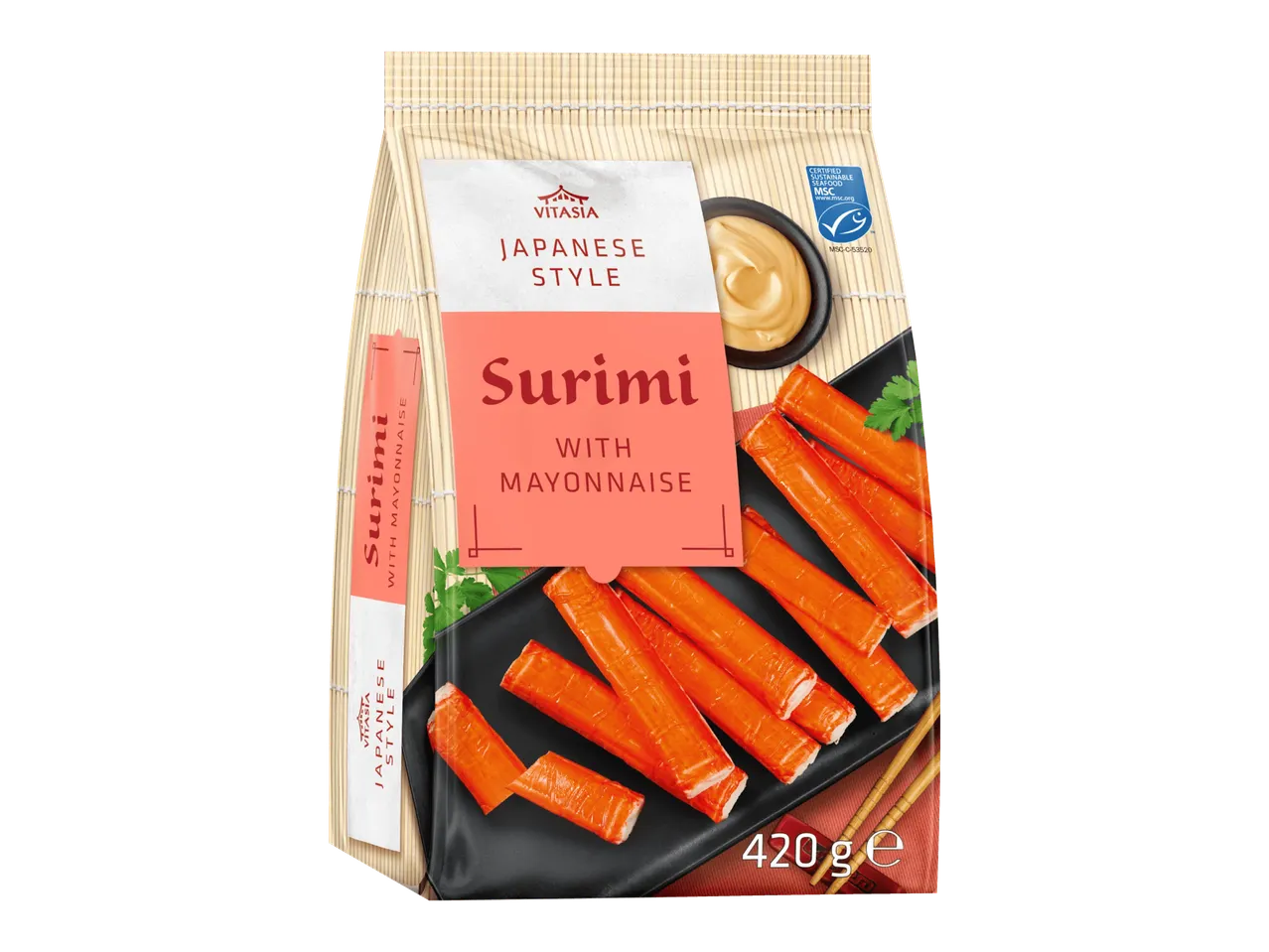 Japanilaistyyliset surimipuikot majoneesilla, 420 g pakkaus.