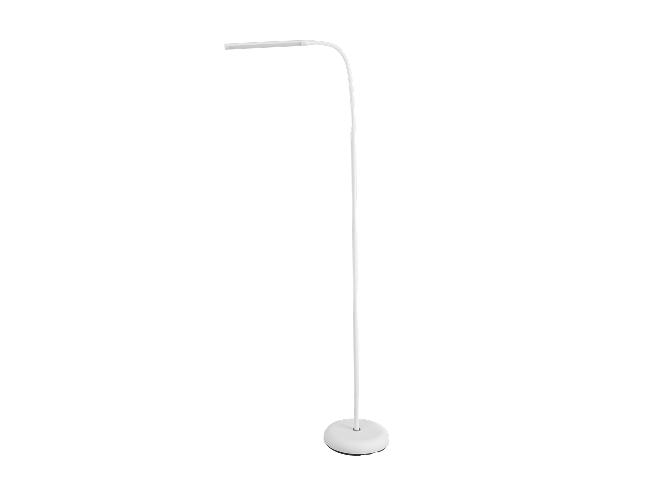 Candeeiro de pé LED LIVARNO branco com braço flexível e base redonda.