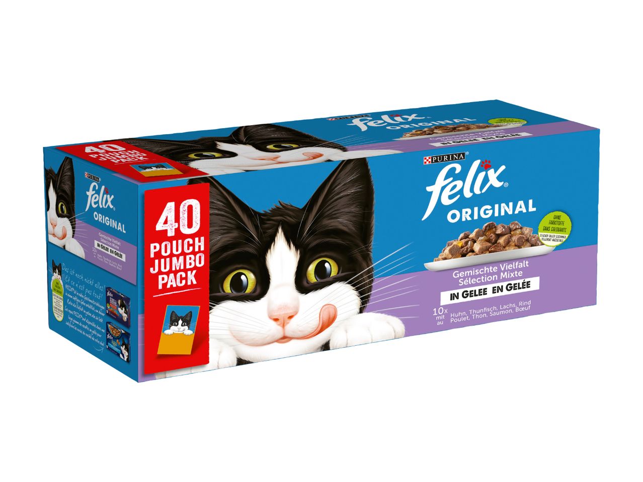 40 Felix Original Katzenfutterbeutel in Gelee.
