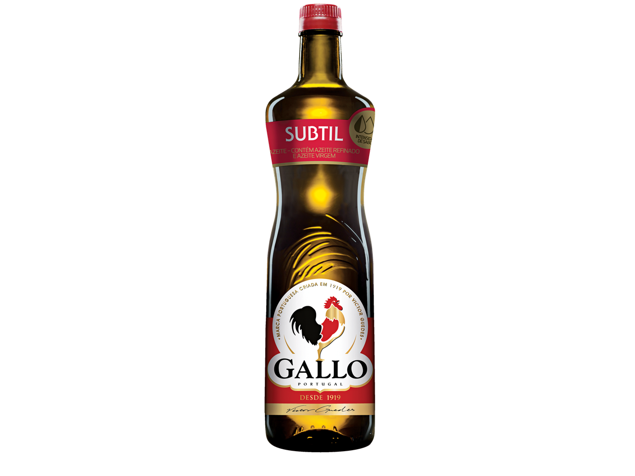 Garrafa de azeite Gallo Subtil, marca portuguesa criada em 1919.