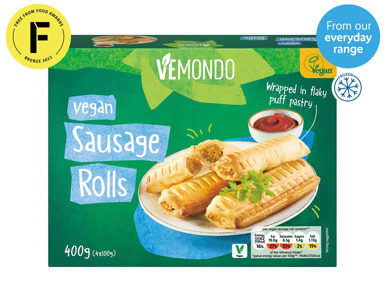 Vemondo Vegan Sausage Rolls: 400g vegan sausages wrapped in flaky puff pastry.