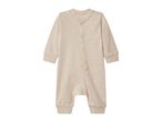 Beige baby romper with long sleeves and snap buttons