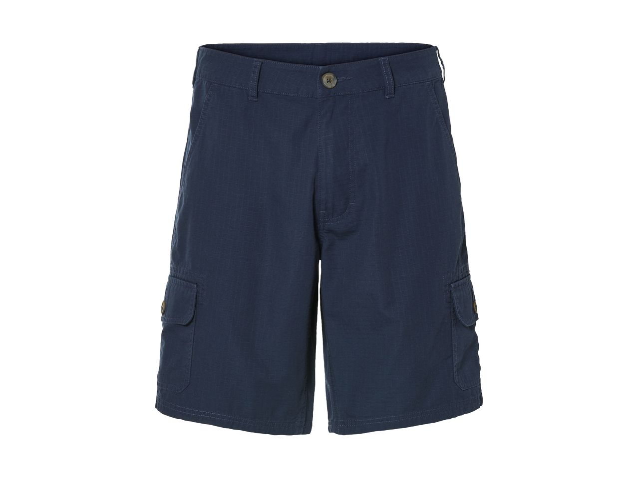 En mørkeblå cargo shorts med knapper.