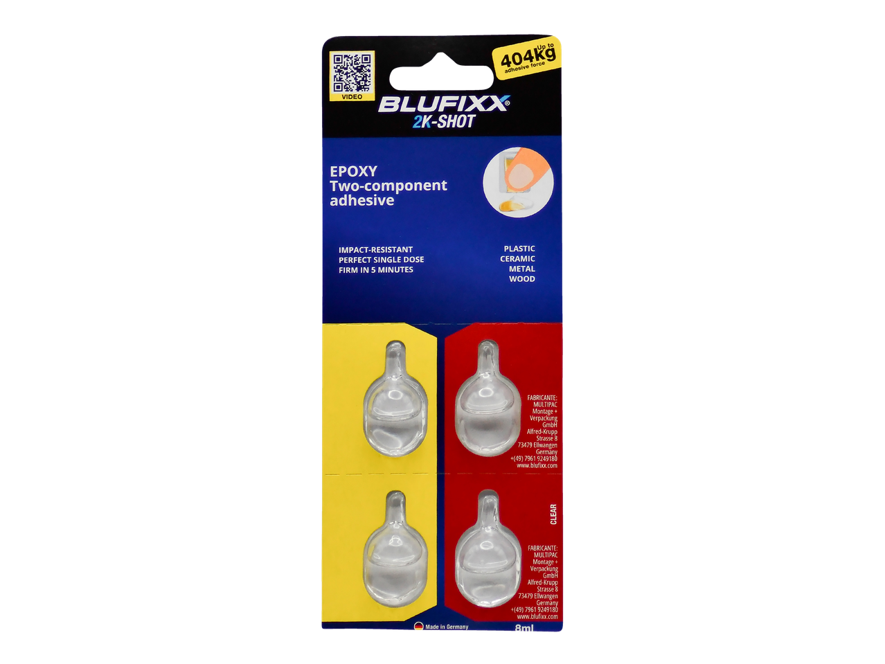 Blufixx 2k-Shot: two-component epoxy adhesive for plastic, ceramic, metal, and wood.
