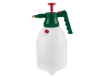White and green pressure sprayer with a red pump handle and nozzle.