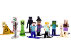 Conjunto de figuras Minecraft, incluindo Creeper, Steve, Alex e outras personagens.
