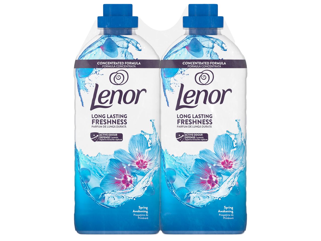 Две бутилки омекотител за пране Lenor с аромат на пролет.