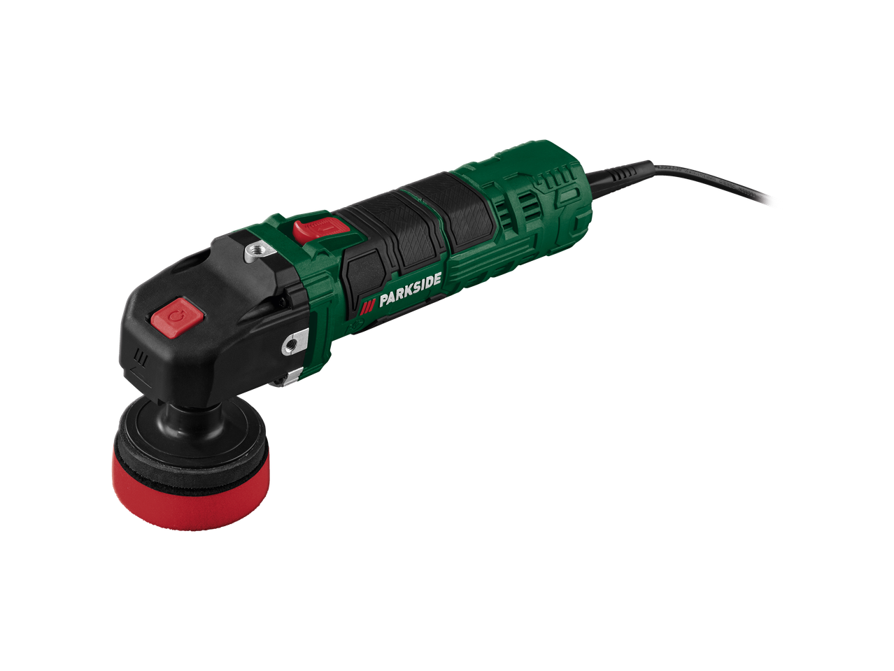 Parkside pulētājs ar sarkano paliktni.