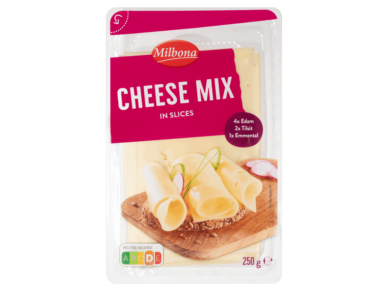 Szeletelt sajtválogatás 250 g-os kiszerelésben.
