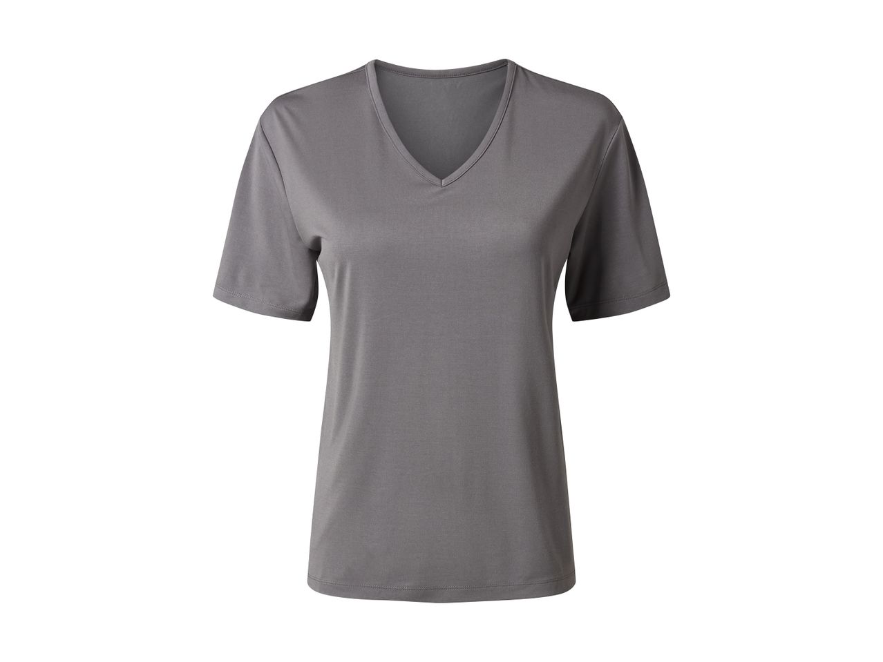 En grå t-shirt med V-hals.